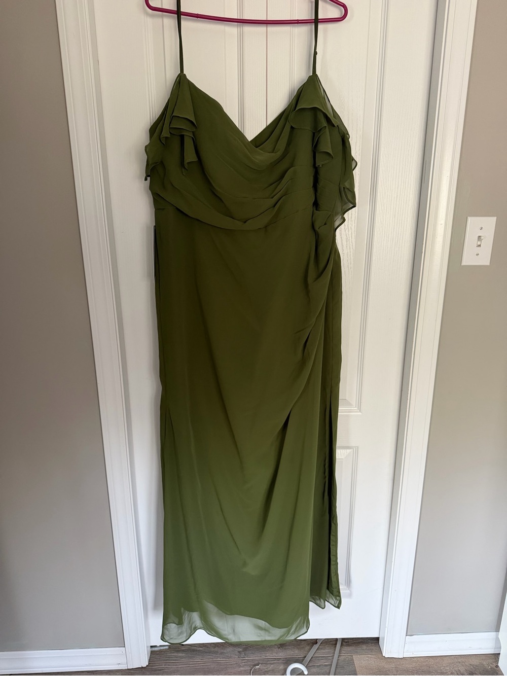 Azazie Emeralda Olive Green Ruffle Slip Maxi Dress